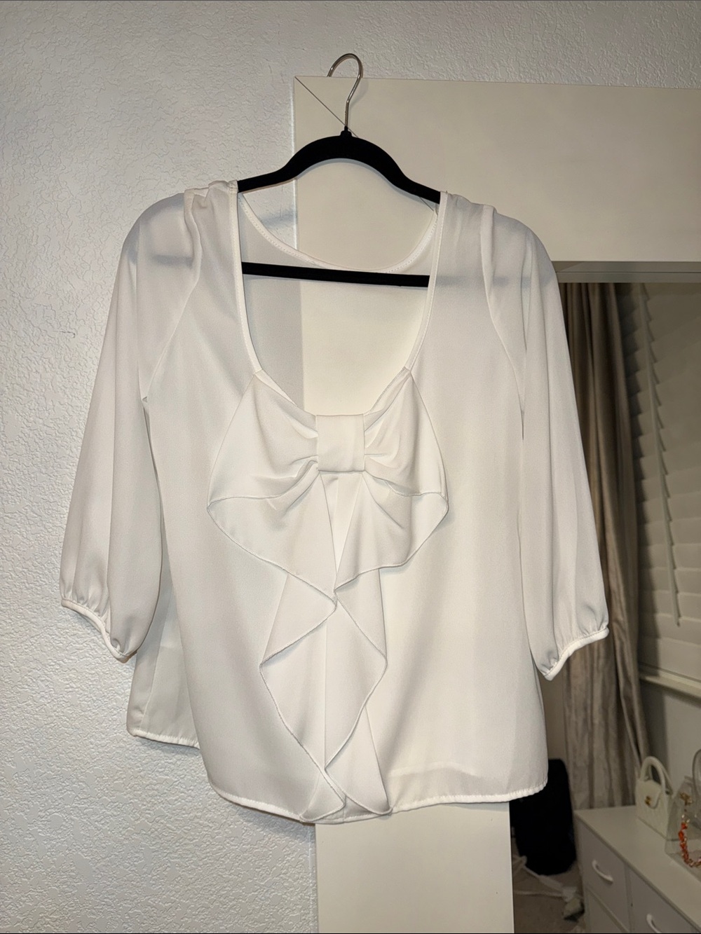 Necessary Clothing White Ruffle Bow Blouse